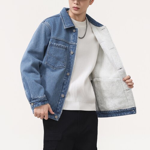 加绒加厚男士宽松牛仔外套保暖