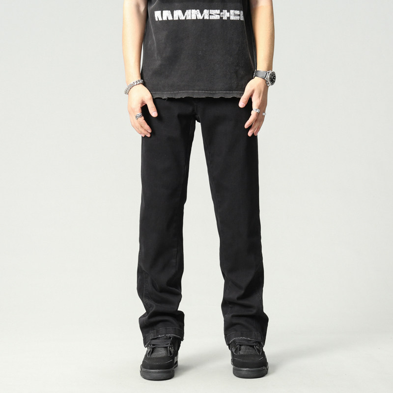 黑色牛仔裤男士潮牌美式高街宽松直筒长裤子休闲微喇叭百搭阔腿裤