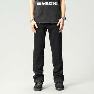 黑色牛仔裤男士潮牌美式高街宽松直筒长裤子休闲微喇叭百搭阔腿裤