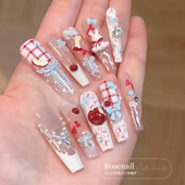 绯色絮果圣诞节新年红色穿戴甲手绘苹果美甲贴片可拆卸甲片512