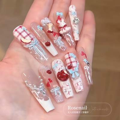 绯色絮果美式甜心穿戴甲