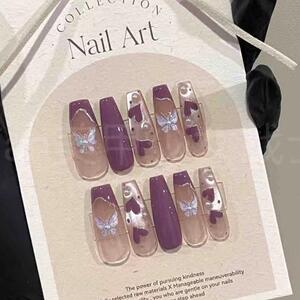 仲夏梦蝶穿戴甲猫眼蝴蝶紫色穿戴美甲纯手工可拆卸假指甲美甲