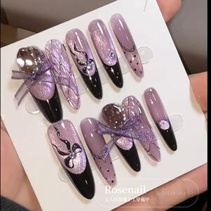 普罗塞克的凝望 | 手绘感紫色猫眼穿戴甲高级感穿戴美甲手工美甲