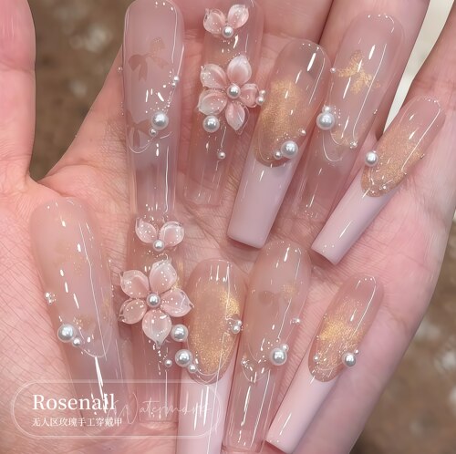 捕梦蝶法式花朵猫眼穿戴甲