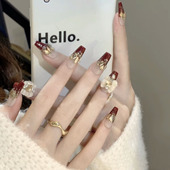 只想发财穿戴甲新年红战甲少女蝴蝶结手工可拆卸假指甲片美甲302