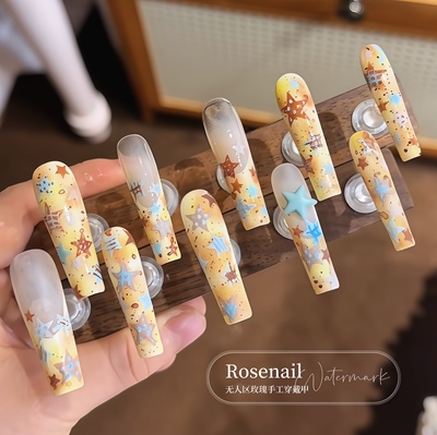 星星饼干纯手工涂鸦美甲贴片