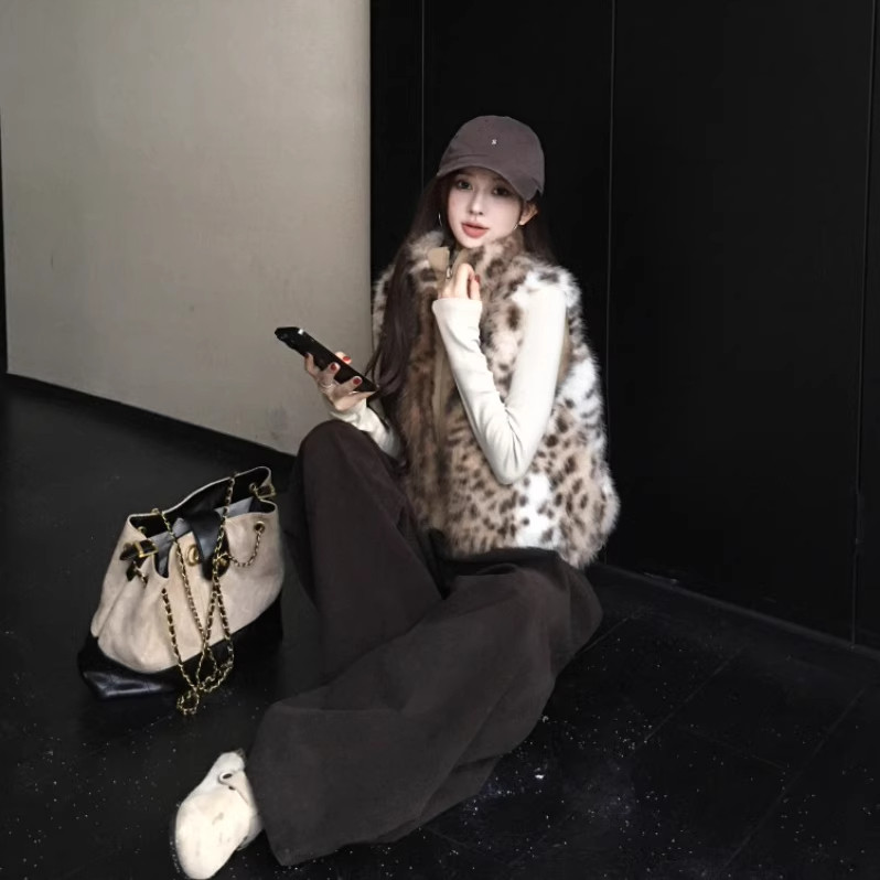 2025秋冬仿狐狸毛环保皮草外套毛毛豹纹马甲女毛绒马夹背心坎肩