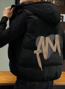 连帽棉马甲男生秋冬季无袖棉衣加厚潮流坎肩外套学生宽松休闲马夹