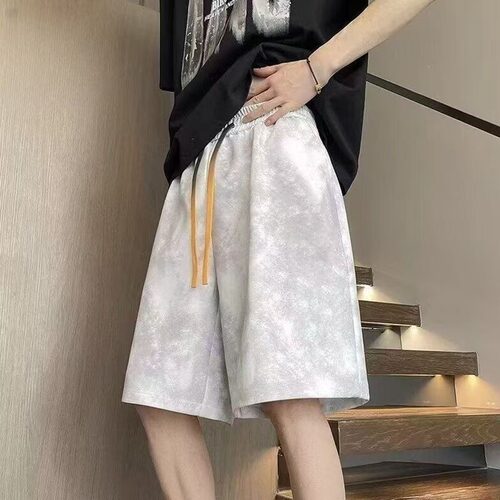 美式扎染短裤男2025夏季宽松直筒运动沙滩裤子男青少年五分脏脏裤