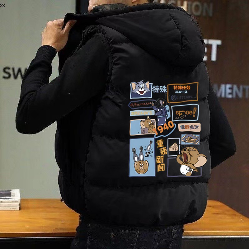 印花马甲男秋冬季2024新款男士连帽外穿马夹男女坎肩保暖背心外套