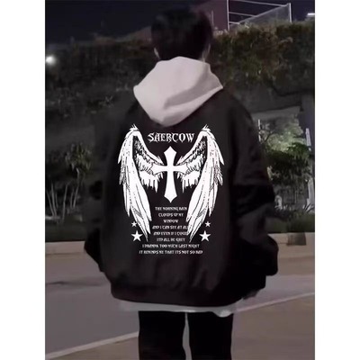 国潮美式高街闪电翅膀飞行夹克男春季薄款情侣宽松休闲棒球服外套