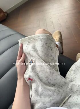 黑色斜切运动健身短裤男款夏季美式扎染刺绣裤子直筒休闲四五分裤