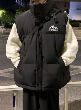 秋冬棉马甲男生加厚坎肩外套潮流宽松青少年休闲保暖立领马夹棉服