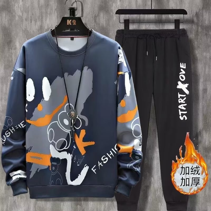 卫衣男套装潮ins连帽宽松青少年中学生潮流衣服男士加绒开衫外套