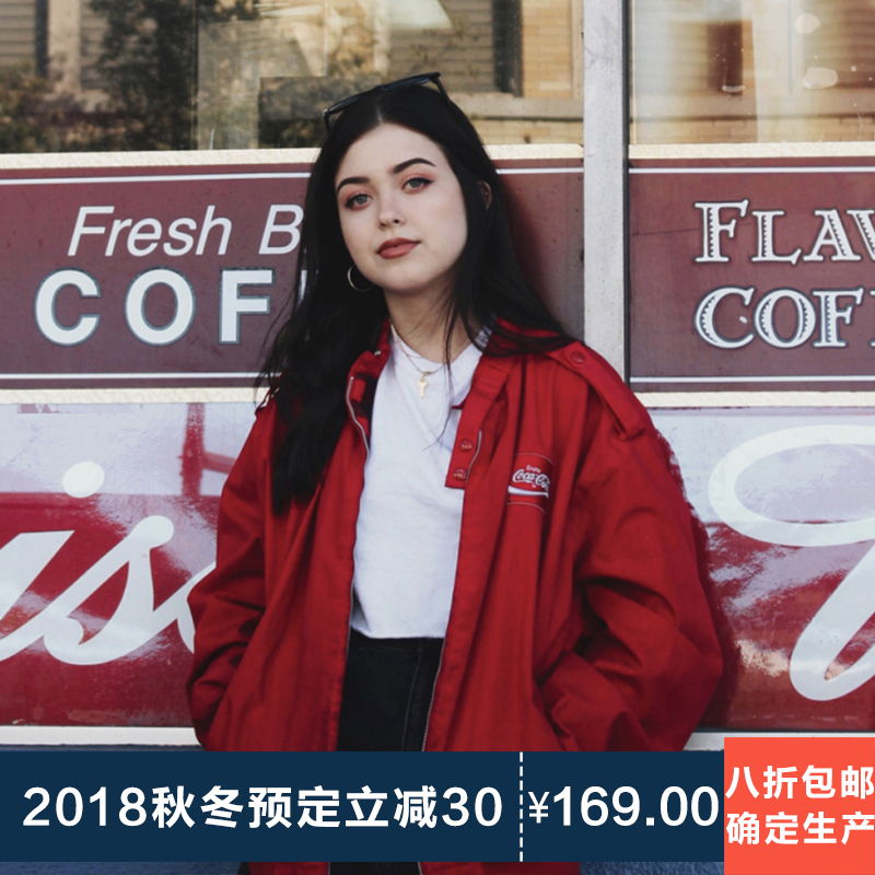 歐美街頭復古紅色立領寬松拉鏈棒球服外套女春秋酒紅色飛行員夾克