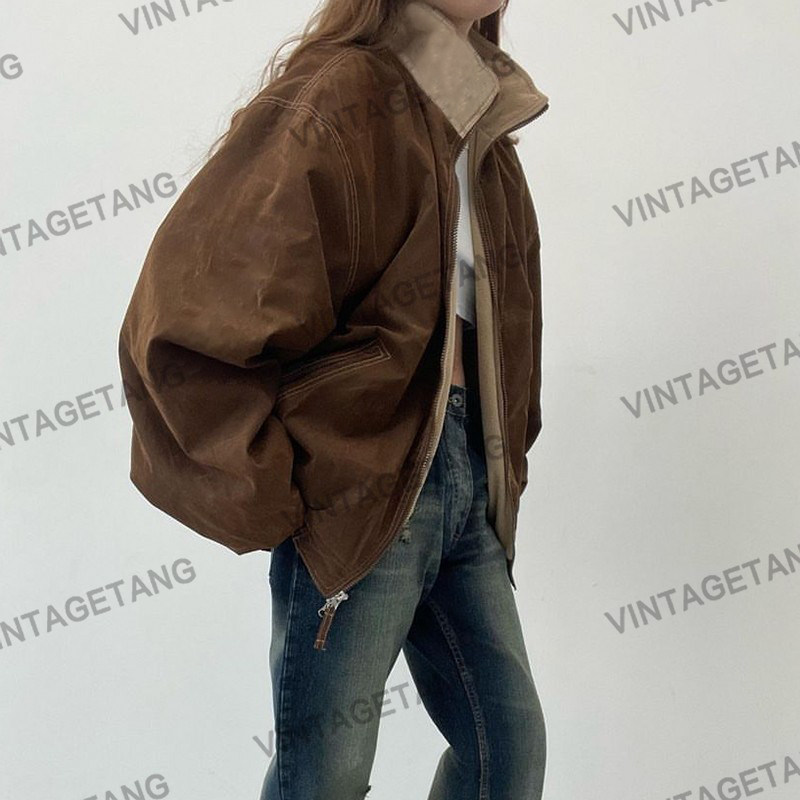 VintageTang美式复古棕色宽松休闲美拉德加绒夹克外套女春秋婋叁怎么样,好用不?