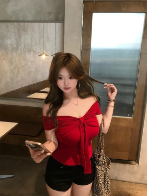 2025新款甜辣Honey 蝴蝶结系带微胖辣妹背心纯欲风性感抹胸上衣