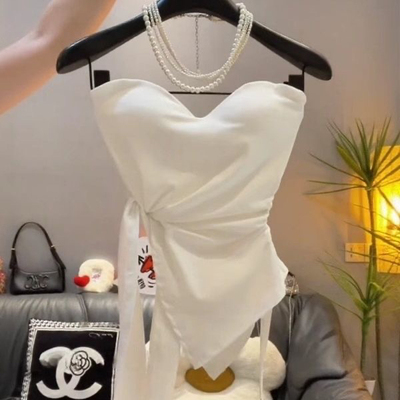 纯欲不规则绑带收腰抹胸背心女2025夏季新款性感辣妹显瘦无袖上衣