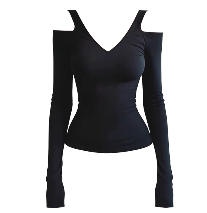 2026年春季新款女装修身显瘦挂脖露肩t恤上衣百搭长袖打底衫,女装/女士精品,T恤,淘宝优惠券,粉丝福利购,淘宝优惠卷