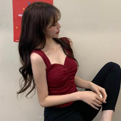 辣妹大码女装夏季新款短款褶皱吊带背心胖mm显瘦无袖内搭外穿上衣