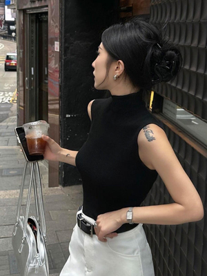 法式小背心吊带女外穿西装内搭半高领削肩无袖上衣高级感打底衫潮