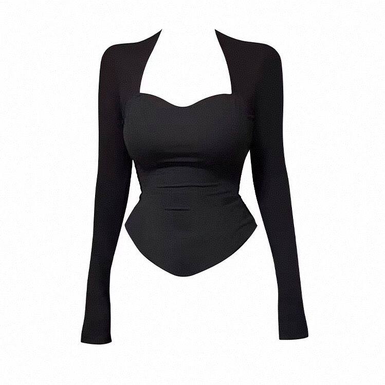 大码胖妹妹黑色长袖T恤女秋季新款设计感修身显瘦辣妹气质上衣