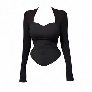 大码胖妹妹黑色长袖T恤女秋季新款设计感修身显瘦辣妹气质上衣