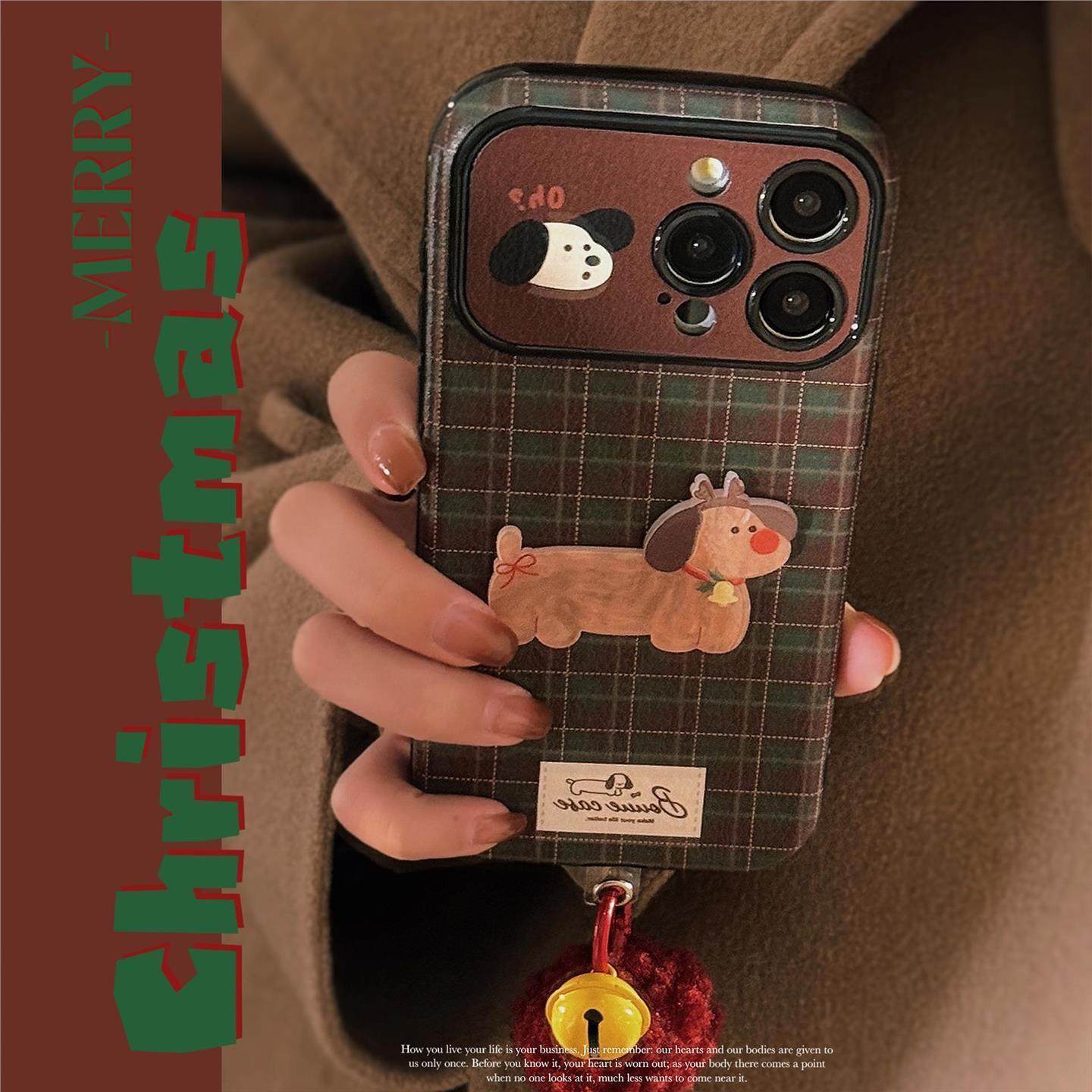 韩国BORA│适用苹果16手机壳iphone15圣诞小狗挂件14promax皮质17