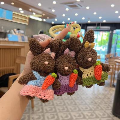 韩国BORA│拼色连衣裙毛绒小兔子钥匙扣挂件萝卜公仔女生包包挂饰