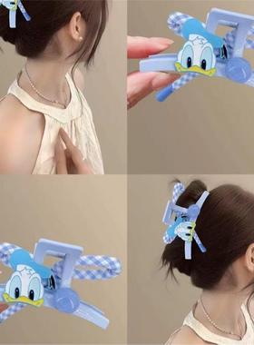韩国BORA│可爱蓝色格纹蝴蝶结抓夹！小清新气质后脑勺鲨鱼夹发夹