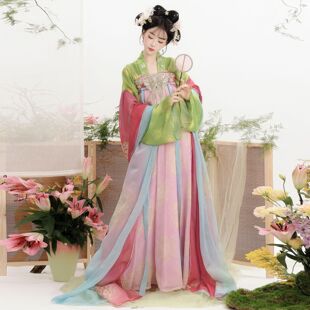 原创成人汉服女【踏春辞】唐制重工绣花诃子裙超仙春夏日常套装