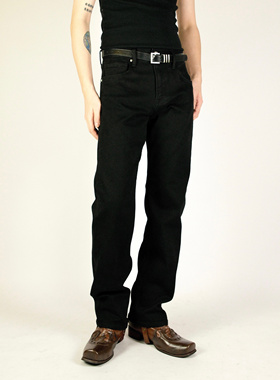 FAF原创秋冬加厚抓绒修身小直简牛仔裤男休闲黑色刺绣丹宁长裤