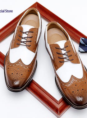Leather Men's Brogue Dress Shoes Wingtip Derby Wedding Shoes
