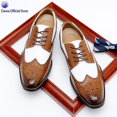 Leather Men's Brogue Dress Shoes Wingtip Derby Wedding Shoes