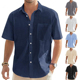 Shirt Cotton Summer 2024 Sleeve Men Short Casual Linen Tops