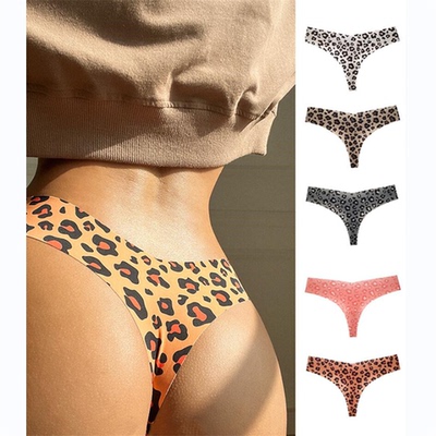 性感豹纹无痕冰丝运动女丁字内裤