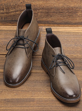 Large Size Short Boots Leather Men's Desert Shoes Retro Boot
