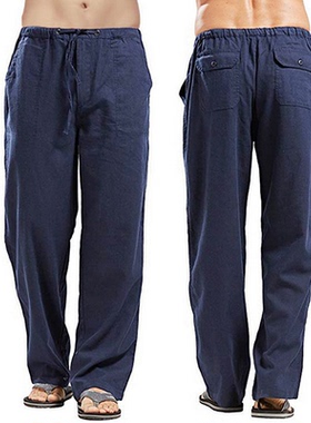 Men's Cotton Linen Pants Summer Breathable Oversize Trousers