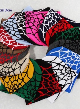 Goth Spider Web Caps Y2K Knitted Warm Hip Hop Unisex Hat帽子