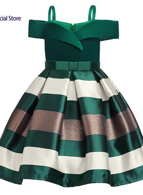 Summer Striped Off-Shoulder Pleated Princess Dress for Girls