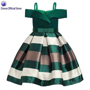 Shoulder Pleated Princess Summer for Off Dress Girls Striped