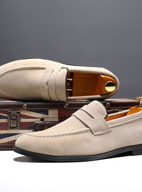 Men's Leather Shoes Spring Trendy Slip-On Suede Casual Shoes
