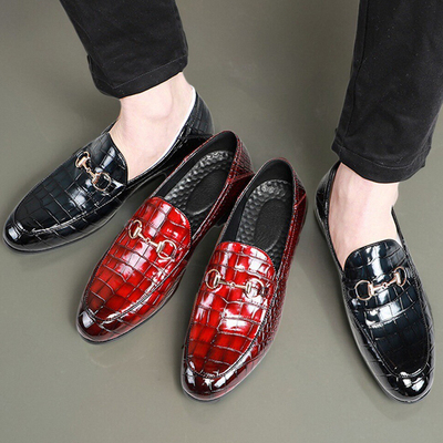 一脚蹬男鞋石头纹商务休闲小皮鞋