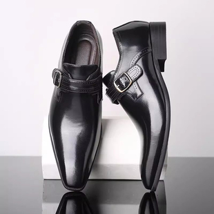 男尖头英伦皮鞋搭扣 Men Business Dress Formal Wedding Shoes