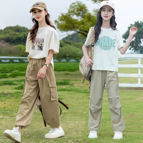 女童夏季时髦短袖运动套装
