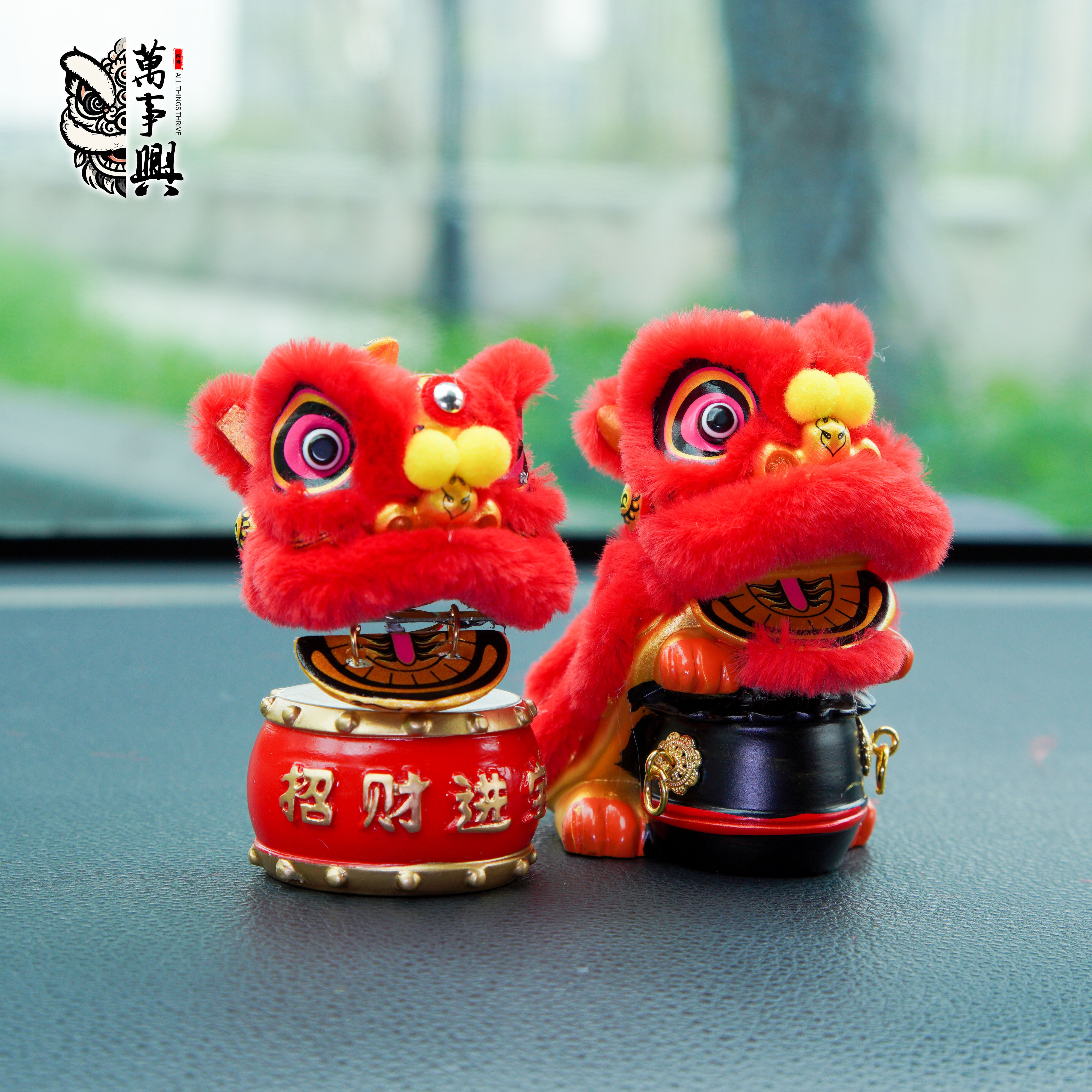 国潮佛山狮头醒狮狮鼓招财摆件图片