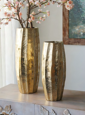 中古风复古风印度进口铝制创意花器摆件样板间售楼处高端花瓶摆设