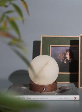 现代简约天然云石创意小夜灯样板间床头柜充电板石材小台灯装饰品