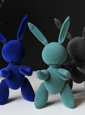 现代简约艺术植绒兔子样板间售楼处书房儿童房电镀卡通软装装饰品