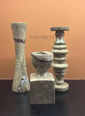 简约侘寂风天然大理石装饰摆件轻奢样板间售楼处酒店桌面创意陈设